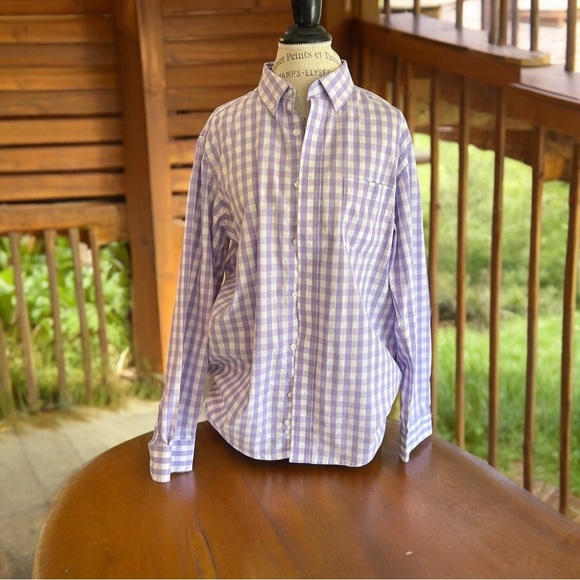 Men’s George Button Down Long Sleeved Shirt. L. Violet and white gingham - Picture 6 of 13